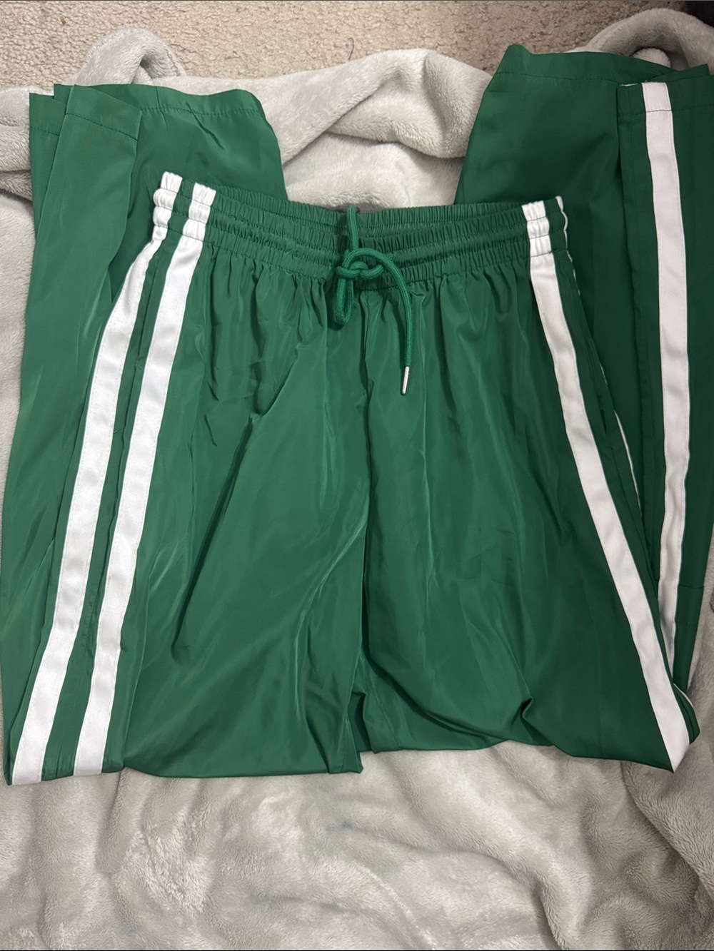 Edikted Green Elastic Waist Track Pants with Pink Logo Tag